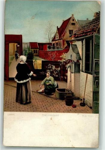 1906 Nr. 29950 Frauen am Brunnen Wäsche waschen The Courtyard Gemälde von P. de Hooch