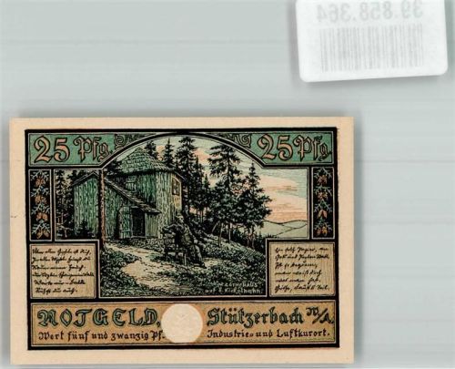 Stützerbach 1921 25 Pfg. Gasthaus zum Auerhahn