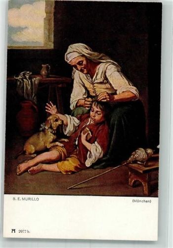 München Alte Frau Kind Hund F.A. Ackermann`s Kunstverlag Serie 205 b Nr. 2077 b Alte Pinakothek