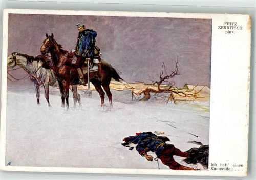 sign. Zerritsch, Fritz Österreichischer Kavallerist trauert um seinen im Schnee liegenden Kameraden Galerie Wiener Künstler Nr. 511