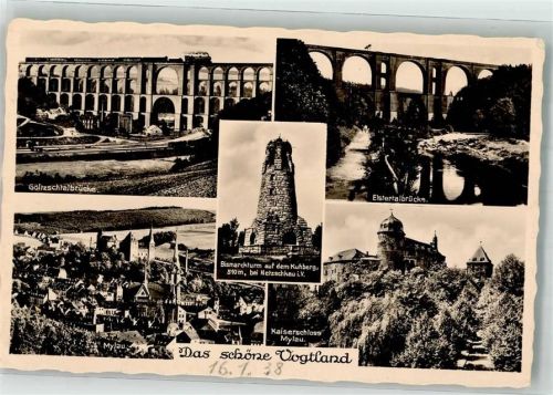 08499 O9803 Mylau 1938 Foto AK Denkmal Bismarckturm Götzschtalbrücke Kaiserschloss