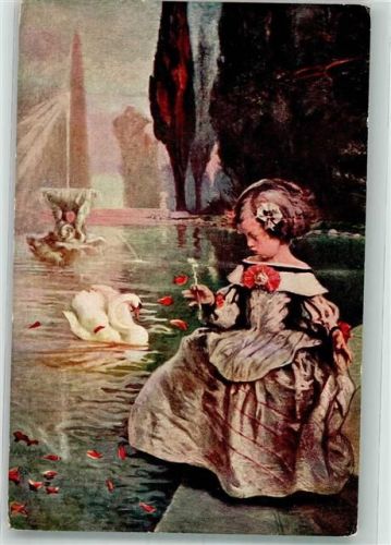 Glamour Mädchen mit Blüten sign. Gumery Art moderne 735