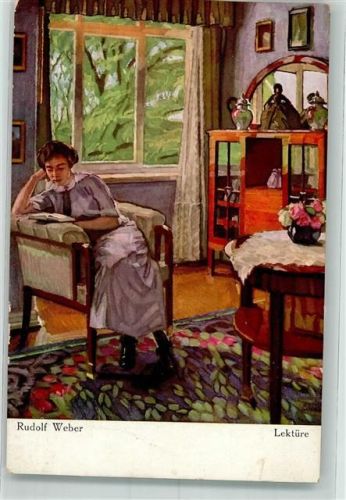 sign Weber , Rudolf : Frau Lektüre Moderne Meister Arthur Rehn Nr. 46