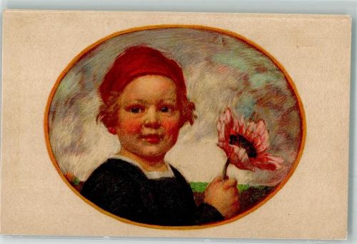 sign. Zumbusch Ludwig v. 1913 Kind Klatschmohn