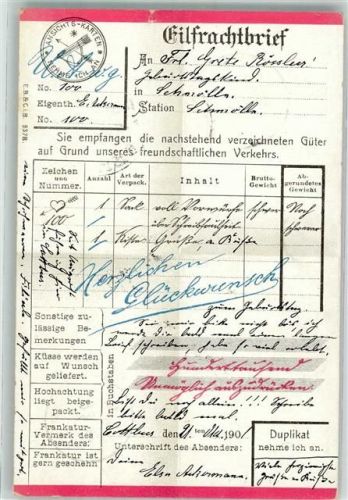 1901 Eilfrachtbrief Küsse