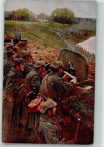 1916 Feuerbereite deutsche Maschinengewehrstellung Uniform Fotograf Kühlewindt Feldpost 28. Inf.-Div.