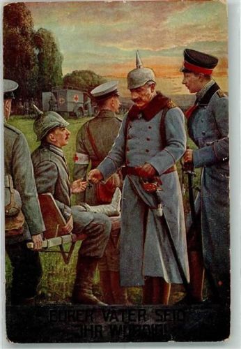sign. Fischer, Artur General verleiht einem verwundeten Landser einen Orden Uniform Rotes Kreuz WK I
