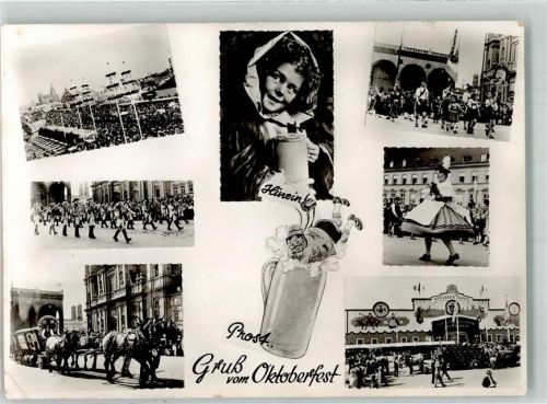 München 1956 Kollagen Bierwagen Münchner Kindl Winzer Fähndl Foto AK