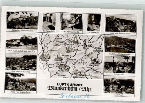 Blankenheim Umgebungskarte Burg Blankenheim Nepomuk-Denkmal Ahrquelle Kirche St. Mariä Himmelfahrt Weiher mit Schwimmbad Schulplatz Verlag Kirstgen