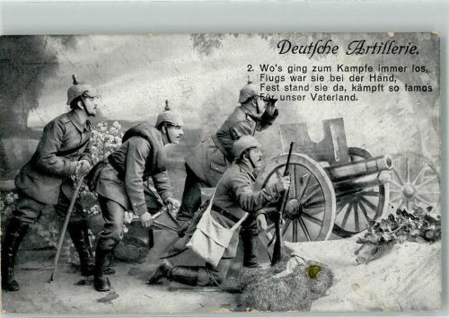 1915 Landser in Uniform neben ihrem Geschütz Fotostudioaufnahme M.B.L. 40 Feldpost 1. Bayer. Res.-Korps