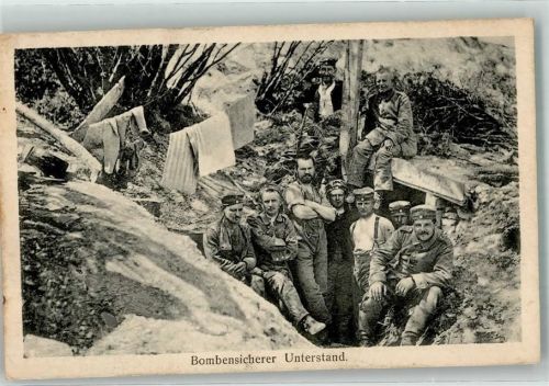 1916 Landser vor ihrem Bombensicheren Unterstand Feldpost Bayer. 6. Res.-Div.