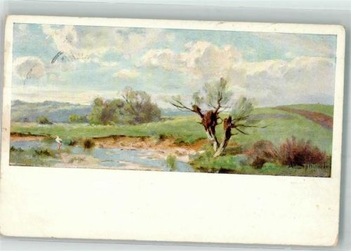 1908 Am Weiher steht der Storch allein Verlag Stroefer T.S.N. Serie 521 Nr. 2