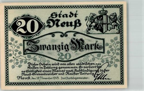 Neuss 1918 20 Mark Stadtwappen