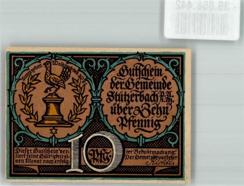 Stützerbach 1921 10 Pfennig Gutschein Anfertigung einer Retorte
