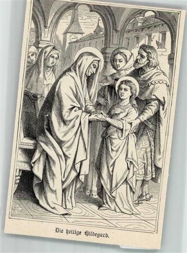 Bingen Stahlstich um 1880, die heilige Hildegard