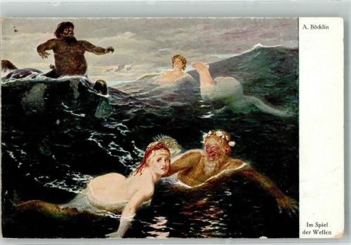 Im Spiel der Wellen Nixen Neptun Erotik sign. Böcklin, Arnold