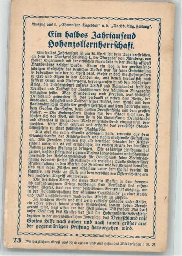 Zschopau 1915 1/2 Jahrhundert Hohenzollernherrschaft Feldpostexpedidion d. 6 Bayer. Infant. Division