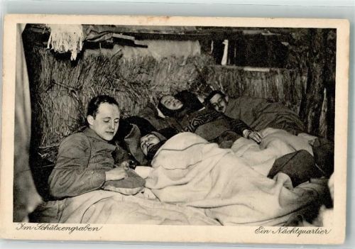 1915 Landser im Nachtquartier im Graben Kavallerie Sächsische Verlagsanstalt Nr. 1025 Feldpost II. Garde-Res.-Div.