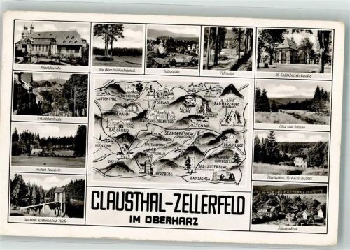 Clausthal-Zellerfeld 1954 Marktkirche Mühle Kirche St. Salvatoius Landkarte