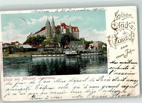 Meißen 1907 Raddampfer Saxonia Albrechtsburg Neu Jahr