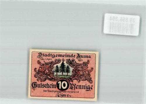 Auma 1921 Gutschein über 10 Pfennig Zwerg und Pilze im Aum'sche Wald