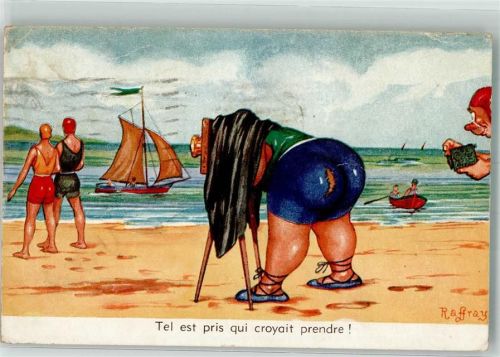 sign. Raffray Bademode Segelboot Ruderboot Spruch
