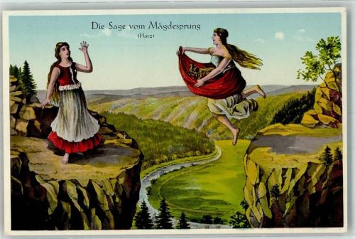 Harzgerode Sagen vom Mägdesprung Lithographie