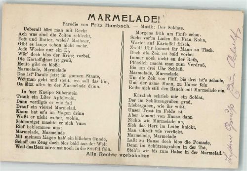 1917 Gedicht Parodie Humor Marmelade von Fritz Humbach WK I