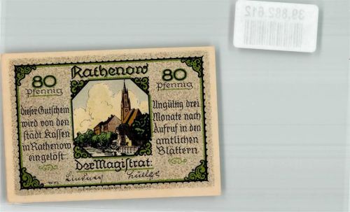 Rathenow 80 Pfennig Gutschein St. Marien und Andreas Kirche Rückseite Rathenower Zietenhusar