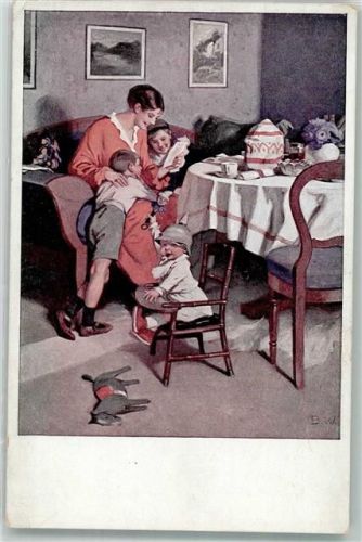 1915 Frau und Kinder lesen Feldpostbrief des Liebsten WK I Verlag Albert Langen Nr. 9