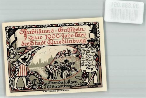 Quedlinburg 1922 50 Pfennig Jubiläums-Gutschein