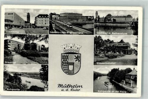 Mülheim 1964 Wappen Rathaus Schwimmbad Gasthaus Wasser- Bahnhof Ruhrpartie