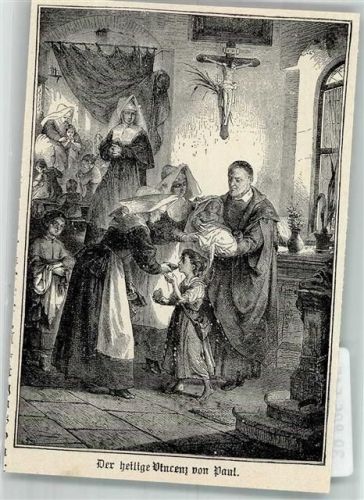 Stahlstich um 1880, der heilige Vincenz von Paul , Nonnen Priester der Armenfürsorge