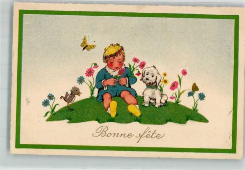 1940 Nr. 8183 Bonne Fete Schmetterling Hund Vogel Kind Comic Verlag