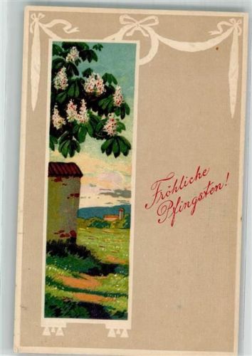 1913 Pfingsten Kastanie mit Blüten Landschaft Passepartout
