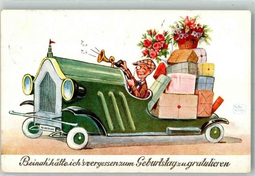 1933 Comic Auto Humor Geburtstag Verlag WS + SB 5052