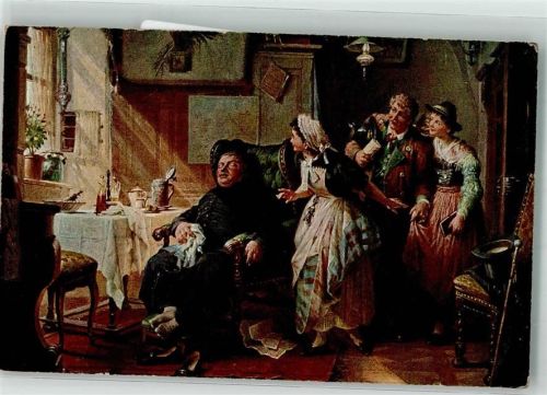 sign. Baumgartener Hochwürden schläft Tracht Galerie Münchner Meister Nr. 367