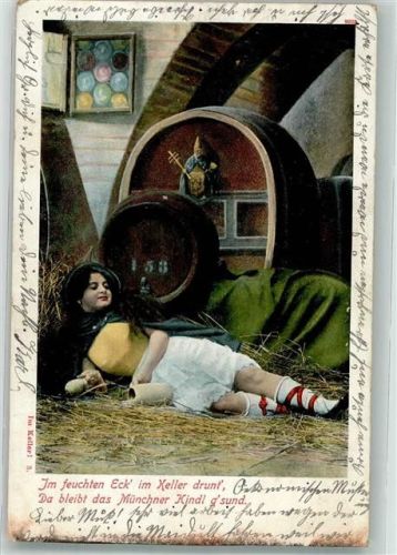 München 1908 Bierkrug Fass Spruch