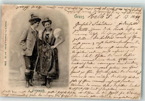 1899 Prägedruck Ein Paar in der Tracht aus der Steiermark Verlag Stengel & Co. 6080