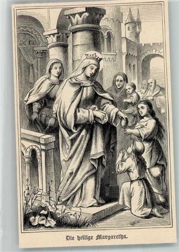 Stahlstich um 1880 , die heilige Margaretha aus Antiochia Schutzpatronin der Bauern Christliche Persönlichkeit Heiligenbild