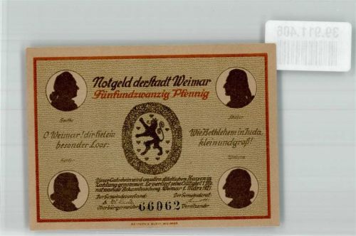 Weimar Fünfundzwanzig Pfennig Nr. 66062 Goethe Schiller Denkmal
