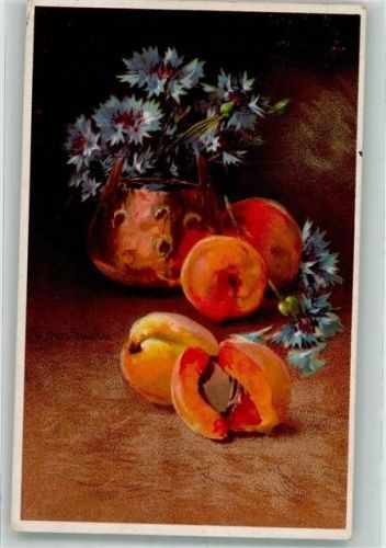 1920 Stilleben Kornblumen und Pfirsiche No. 694
