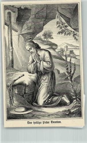 Ravenna Stahlstich um 1880, der heilige Peter Damian Bischof Kardinal Christliche Persönlichkeit Heiligenbild