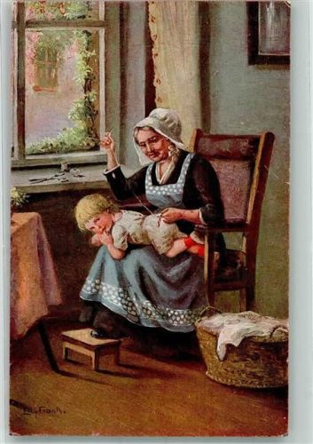 Großmutter näht dem Enkelkind den Hosenboden Verlag Arthur Rehn & Co. Nr. 488