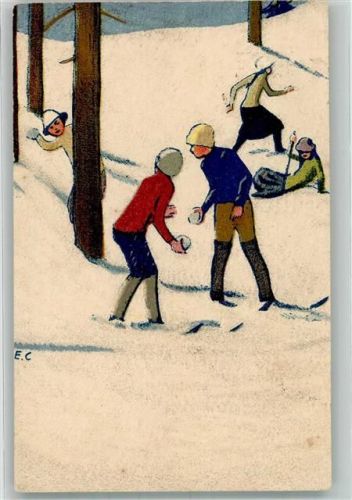 1913 Winter Skifahren Künstlersteindruck