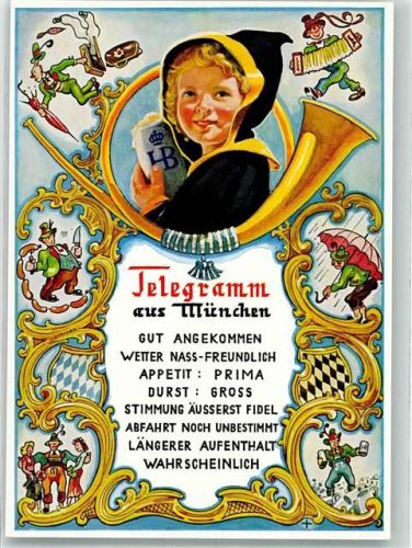 München Bierkrug Oktoberfest Tracht Quetschkommode Wappen Posthorn Verlag Lengauer Nr.2115