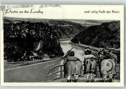 Loreley Dicke Frauen betrachten den Loreley-Felsen Humor Notopfermarke
