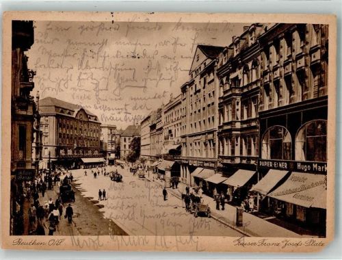 Beuthen O.S. 1929 Kaiser Franz Josefs-Platz Geschäft Bahnpost Brelsau -Beuthen Zug 40