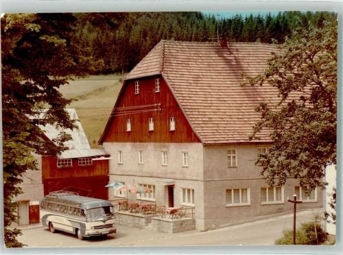 Langdorf Omnibus Gasthaus zur Post Ort handschriftlich Foto Original aus Archiv eines Ansichtskartenverlags