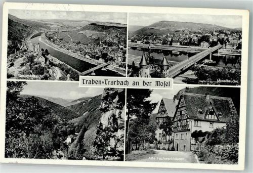 Traben-Trarbach 1957 Moselbrücke Bad Wildstein Fachwerkhäuser